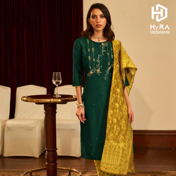 Signature Kurti - L, Dark Green & Yellow, T-80002